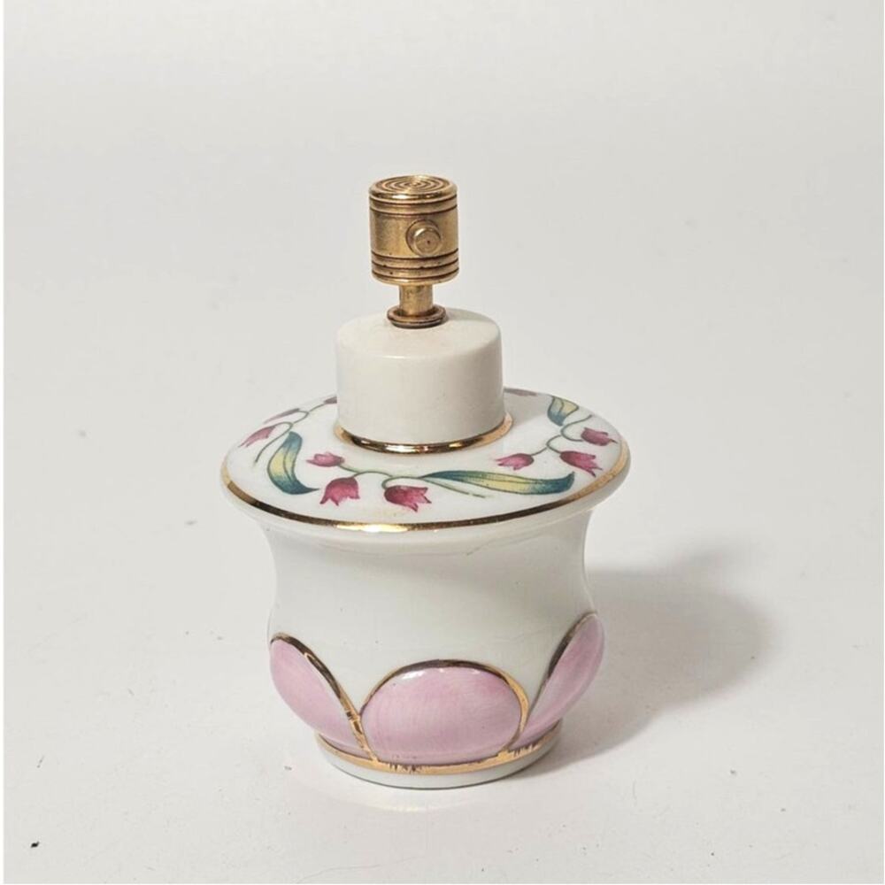 1950s IRICE Porcelain Perfume Atomizer Hand Painted Pink Floral Japan